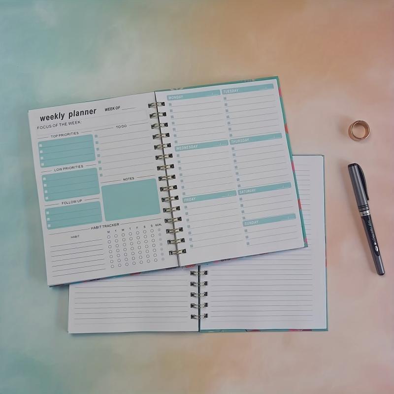 Undated Weekly Planner 157g Double Coated Paper 1200g Gray Board Cover