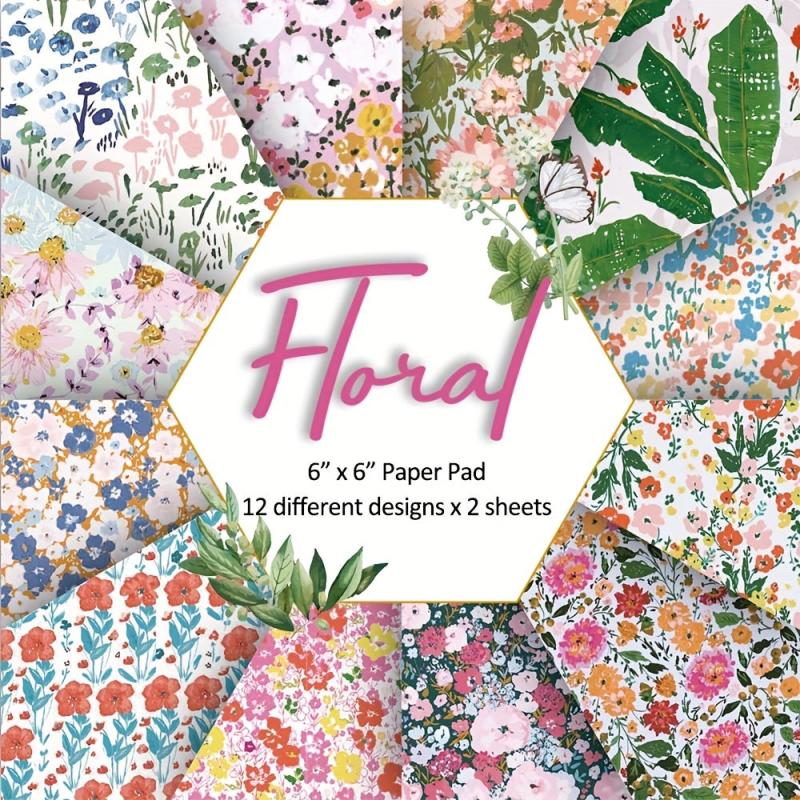 24 Sheets 6x6 Floral Scrapbook Paper Pad DIY Journaling Kit