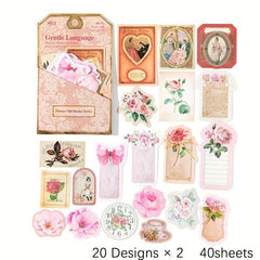 40pcs Flower Room Old Things Series Retro Small Fresh Creative Journal Decorativ