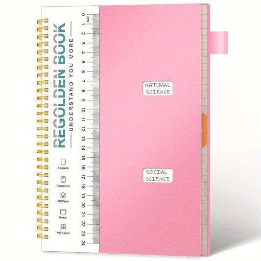 Ruled Spiral Notebook 200 Pages 7x10 w/ Pocket Dividers Ruler