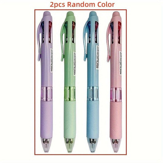 2pcs 4 in 1 Colorful Retractable Multifunction Pens for Students & Office
