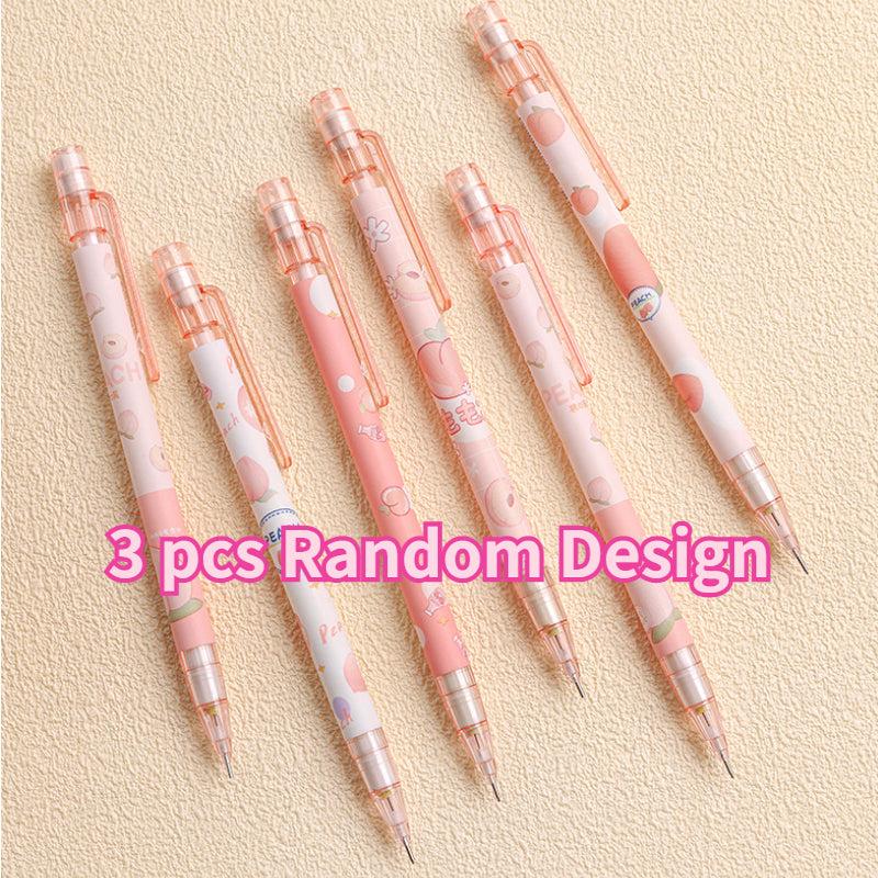 3pcs Sweet Peach Mech Pencils 0.5mm Lead Cartoon Gift Students