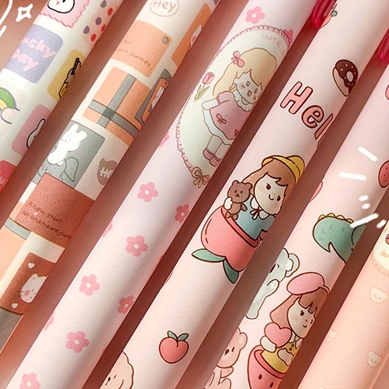 6 Pcs 0.5mm Tea Princess Gel Pens - Elegant & Stylish Writing