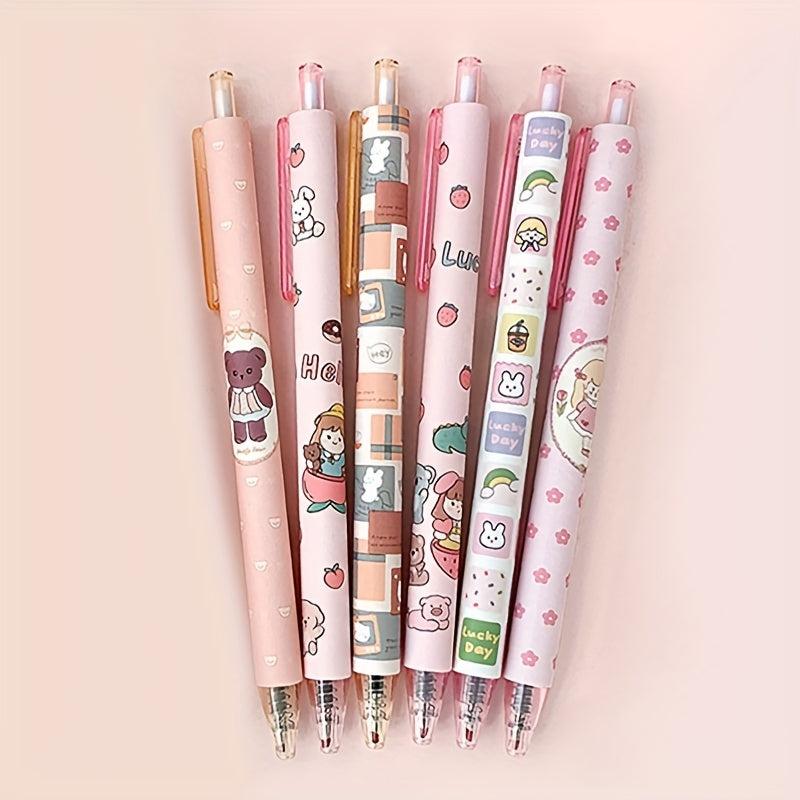 6 Pcs 0.5mm Tea Princess Gel Pens - Elegant & Stylish Writing