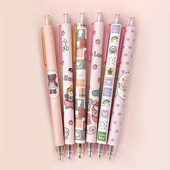 6 Pcs 0.5mm Tea Princess Gel Pens - Elegant & Stylish Writing