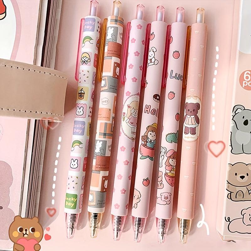 6 Pcs 0.5mm Tea Princess Gel Pens - Elegant & Stylish Writing