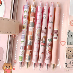 6 Pcs 0.5mm Tea Princess Gel Pens - Elegant & Stylish Writing