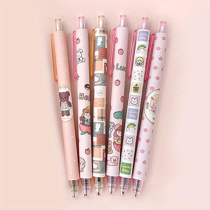 6 Pcs 0.5mm Tea Princess Gel Pens - Elegant & Stylish Writing
