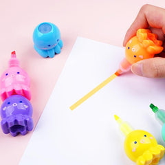 6 Pack Octopus Highlighters 3mm Tip Vibrant Colors