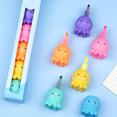6 Pack Octopus Highlighters 3mm Tip Vibrant Colors