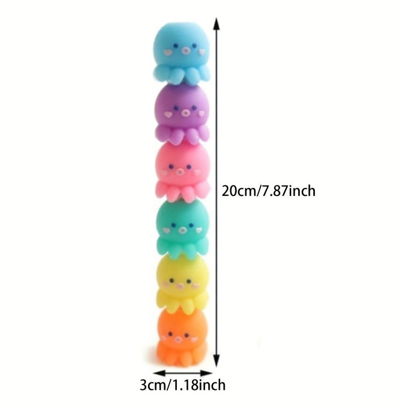 6 Pack Octopus Highlighters 3mm Tip Vibrant Colors