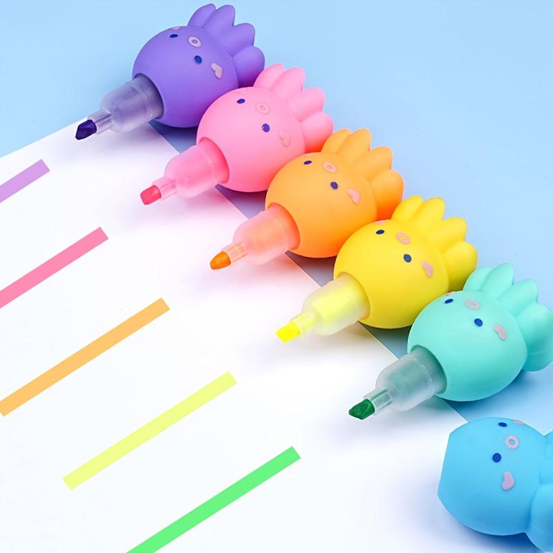 6 Pack Octopus Highlighters 3mm Tip Vibrant Colors