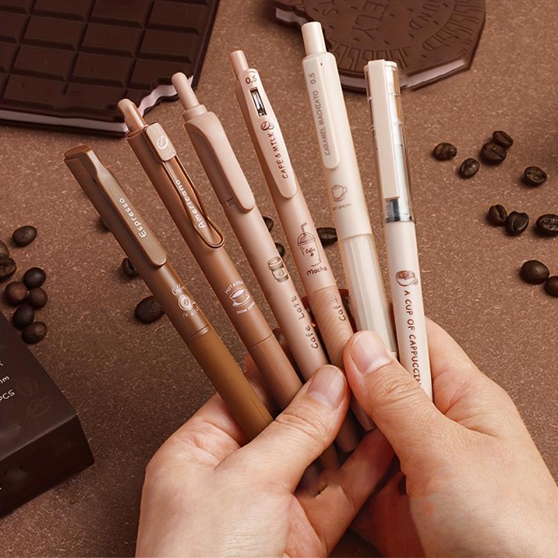 6 Pack Coffee Gel Pens 0.5mm Quick Drying Ink Large Capacity