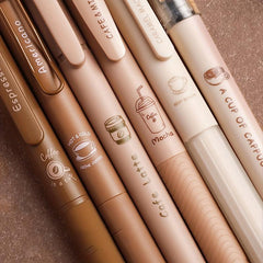 6 Pack Coffee Gel Pens 0.5mm Quick Drying Ink Large Capacity