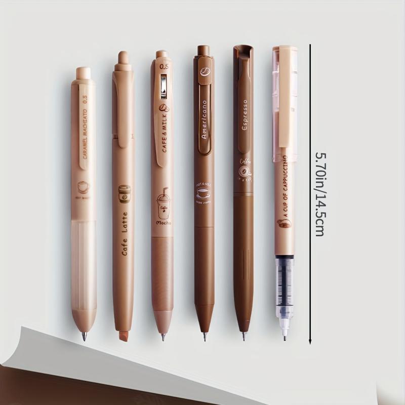 6 Pack Coffee Gel Pens 0.5mm Quick Drying Ink Large Capacity