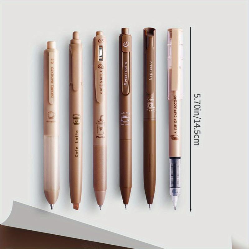 6 Pack Coffee Gel Pens 0.5mm Quick Drying Ink Large Capacity