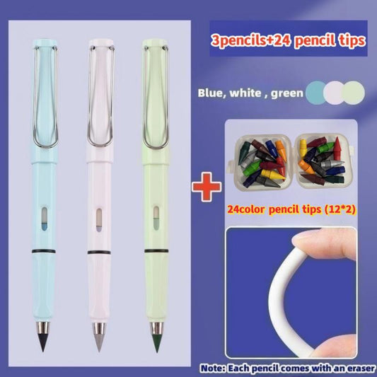 27Pcs Macaron & Classic Colored Pencils 0.5mm Inkless Metal Pen Durable