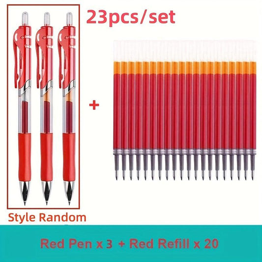 23pcs Retractable Ballpoint Pen 0.5mm Red Replaceable Refill School Supplies