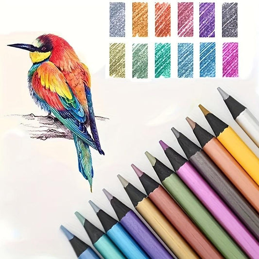 12pcs Metallic Colored Pencils Set for Adult Coloring & Sketching
