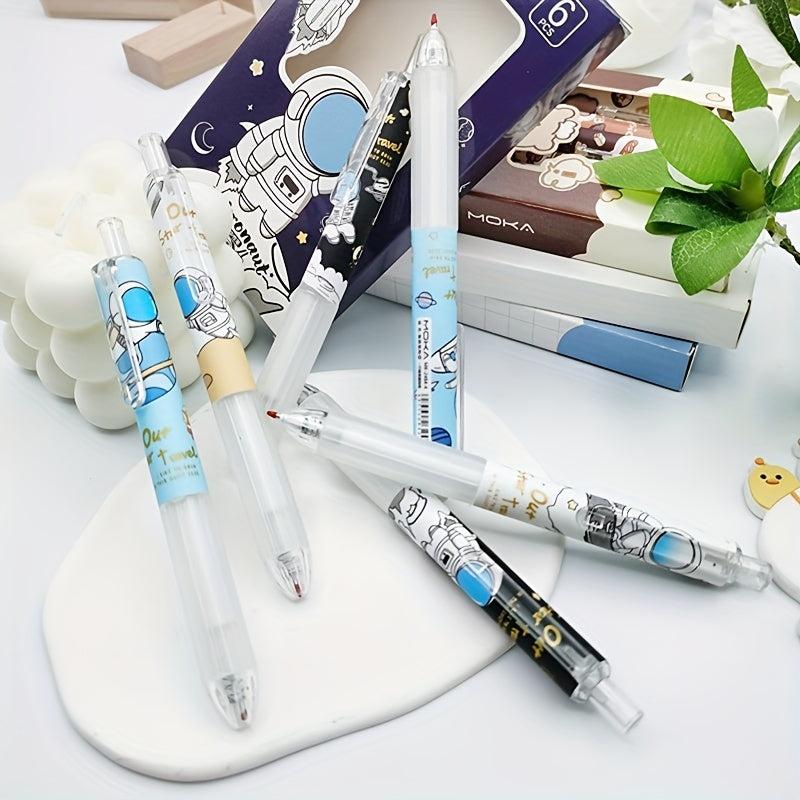 6pcs Astronaut Gel Pen Box Student Exam Finger Protector Smooth Press