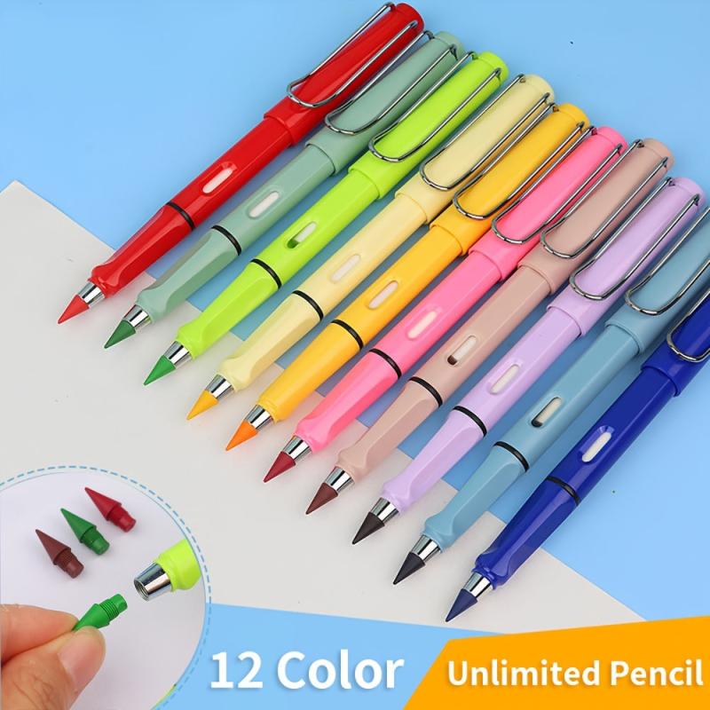 12-in-1 Infinite Pencil Set with Colorful Pen Tips