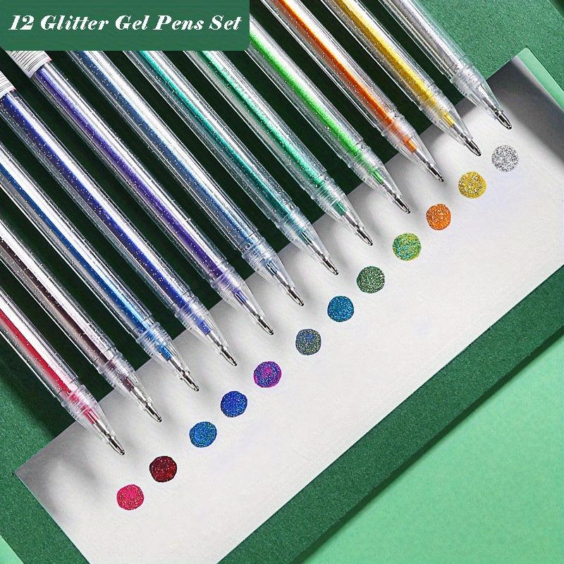 12 Pack Glitter Gel Pens 1.0mm Point for Coloring Art Journaling
