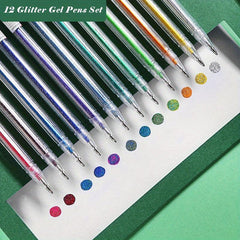 12 Pack Glitter Gel Pens 1.0mm Point for Coloring Art Journaling