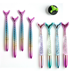 4 Mermaid Ball Pen Set Quicksand Fish Tail Rollerball Stationery Ink Pen