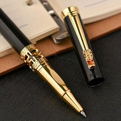 Dragon Head Calligraphy Pen Metal Walking Bead Pen with Carved Beads