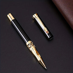 Dragon Head Calligraphy Pen Metal Walking Bead Pen with Carved Beads