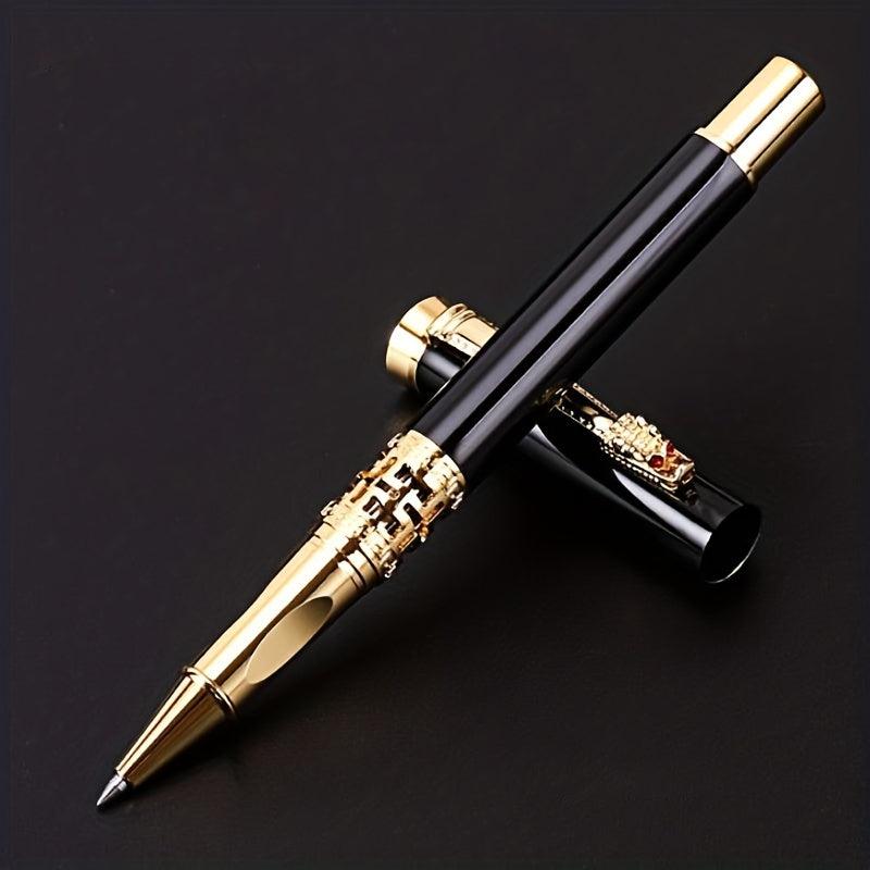 Dragon Head Calligraphy Pen Metal Walking Bead Pen with Carved Beads