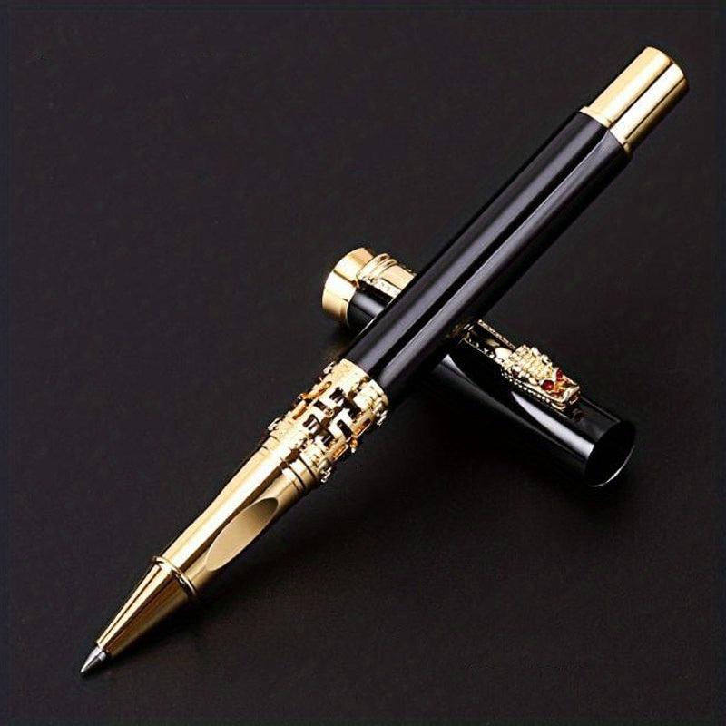 Dragon Head Calligraphy Pen Metal Walking Bead Pen with Carved Beads