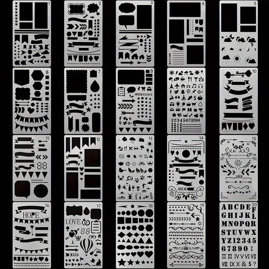 20pcs Journal Stencils Planner Stencils For Bullet Dot Journal Notebook