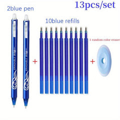 13pcs 0.5mm Erasable Gel Pen Set with High Bullet Washable Handle