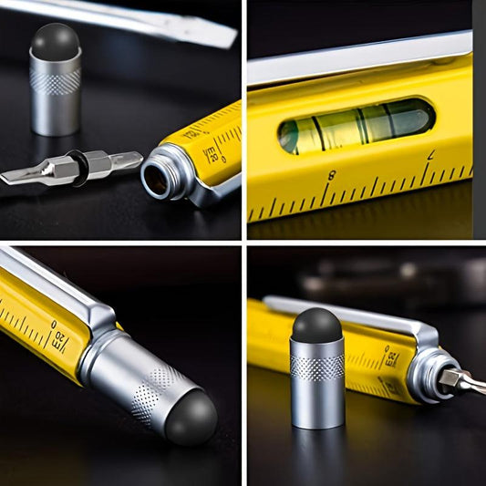 6-In-1 Metal Ballpoint Pen w/ Scale Screwdriver Touch Screen Tool