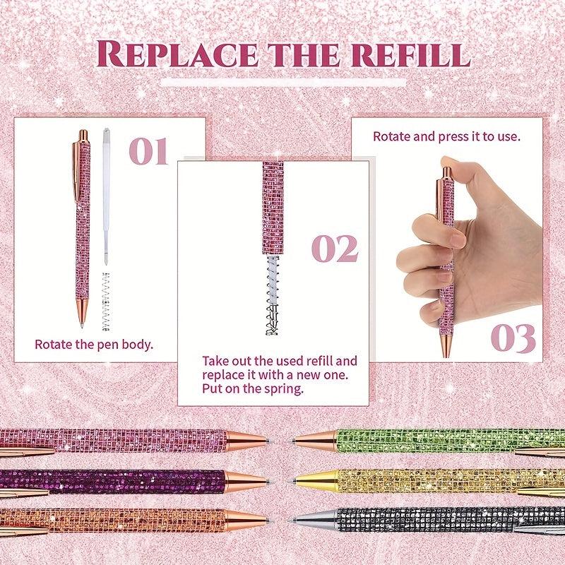 6pcs Bling Diamond Metal Pens for Home School Office Gift Glitter Ballpoint Pens