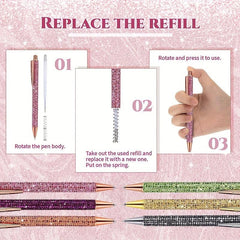 6pcs Bling Diamond Metal Pens for Home School Office Gift Glitter Ballpoint Pens