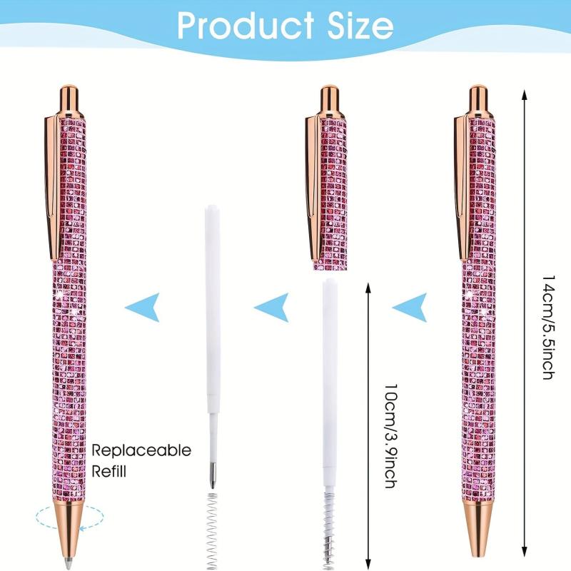 6pcs Bling Diamond Metal Pens for Home School Office Gift Glitter Ballpoint Pens