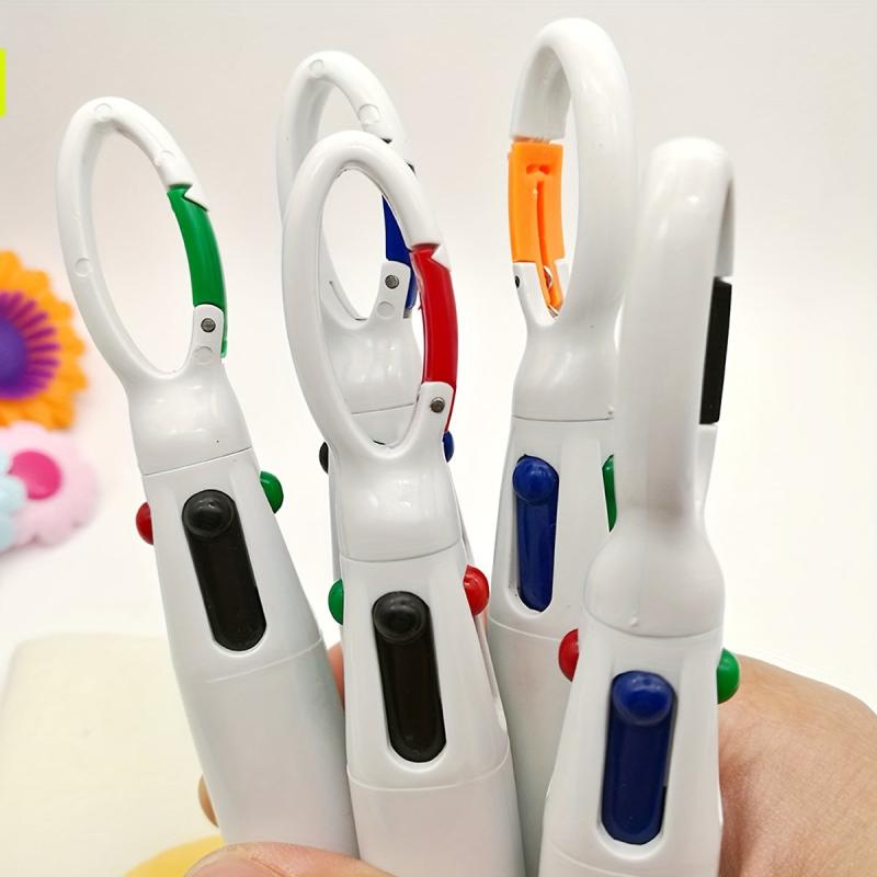 Portable Ballpoint Pen Set with Carabiner - Set of 4 Pens