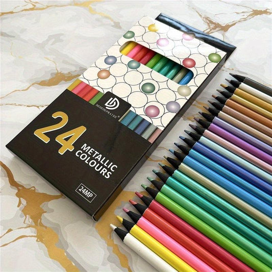 24 Vibrant Metallic Colored Pencils for Creative Artwork