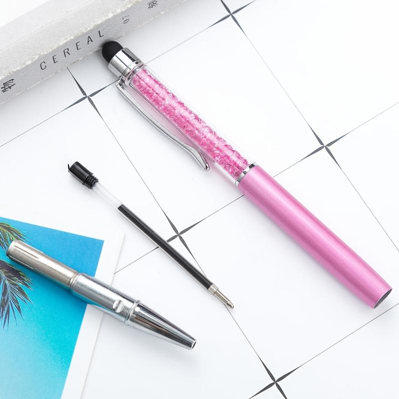 6pcs 2 in 1 Crystal Pens Stylus Metal Gem Ink Ballpoint 6 Colors