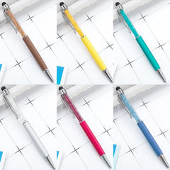 6pcs 2 in 1 Crystal Pens Stylus Metal Gem Ink Ballpoint 6 Colors