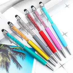 6pcs 2 in 1 Crystal Pens Stylus Metal Gem Ink Ballpoint 6 Colors
