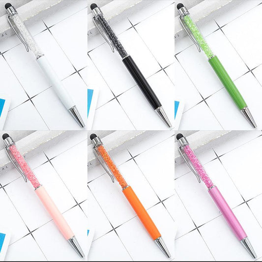 6pcs 2 in 1 Crystal Pens Stylus Metal Gem Ink Ballpoint 6 Colors