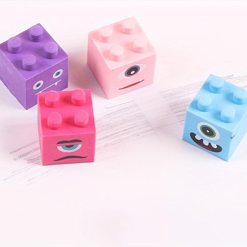 4pc Cartoon Monster Building Block Eraser Set for Students