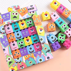 4pc Cartoon Monster Building Block Eraser Set for Students