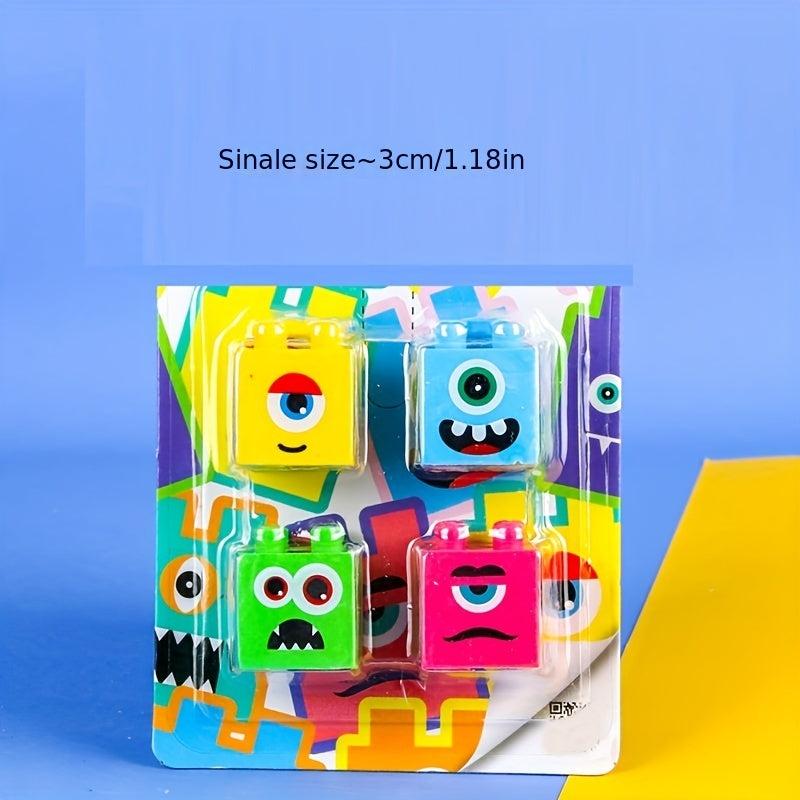 4pc Cartoon Monster Building Block Eraser Set for Students