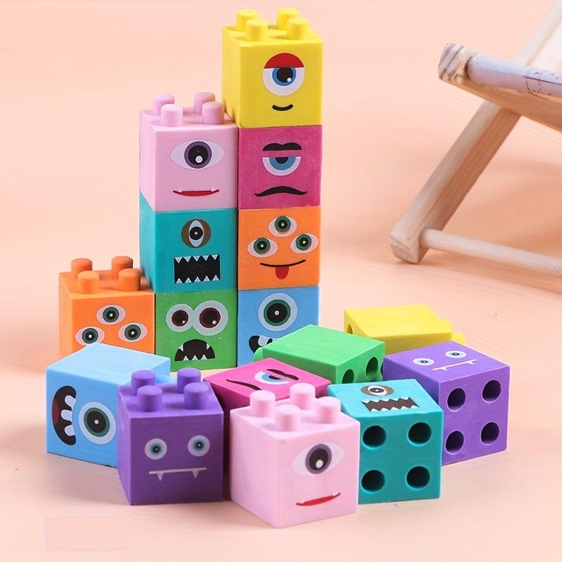 4pc Cartoon Monster Building Block Eraser Set for Students