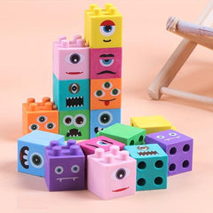4pc Cartoon Monster Building Block Eraser Set for Students