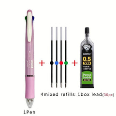 5-in-1 Multicolor Ballpoint Pen Set with Refills & Pencil Core